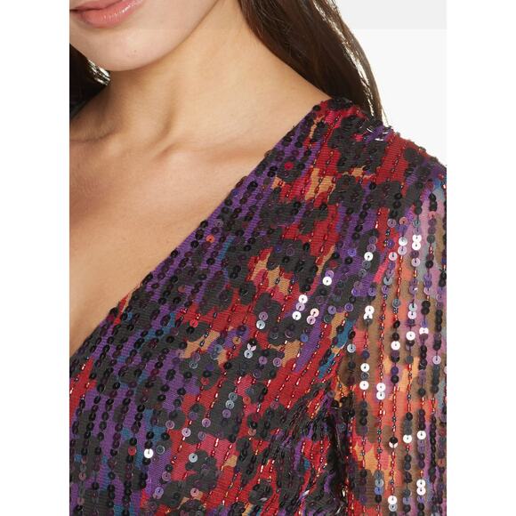 French Connection 4 Purple Red Black Inari Embellished Leopard Sequin Mini Dress - Picture 15 of 15